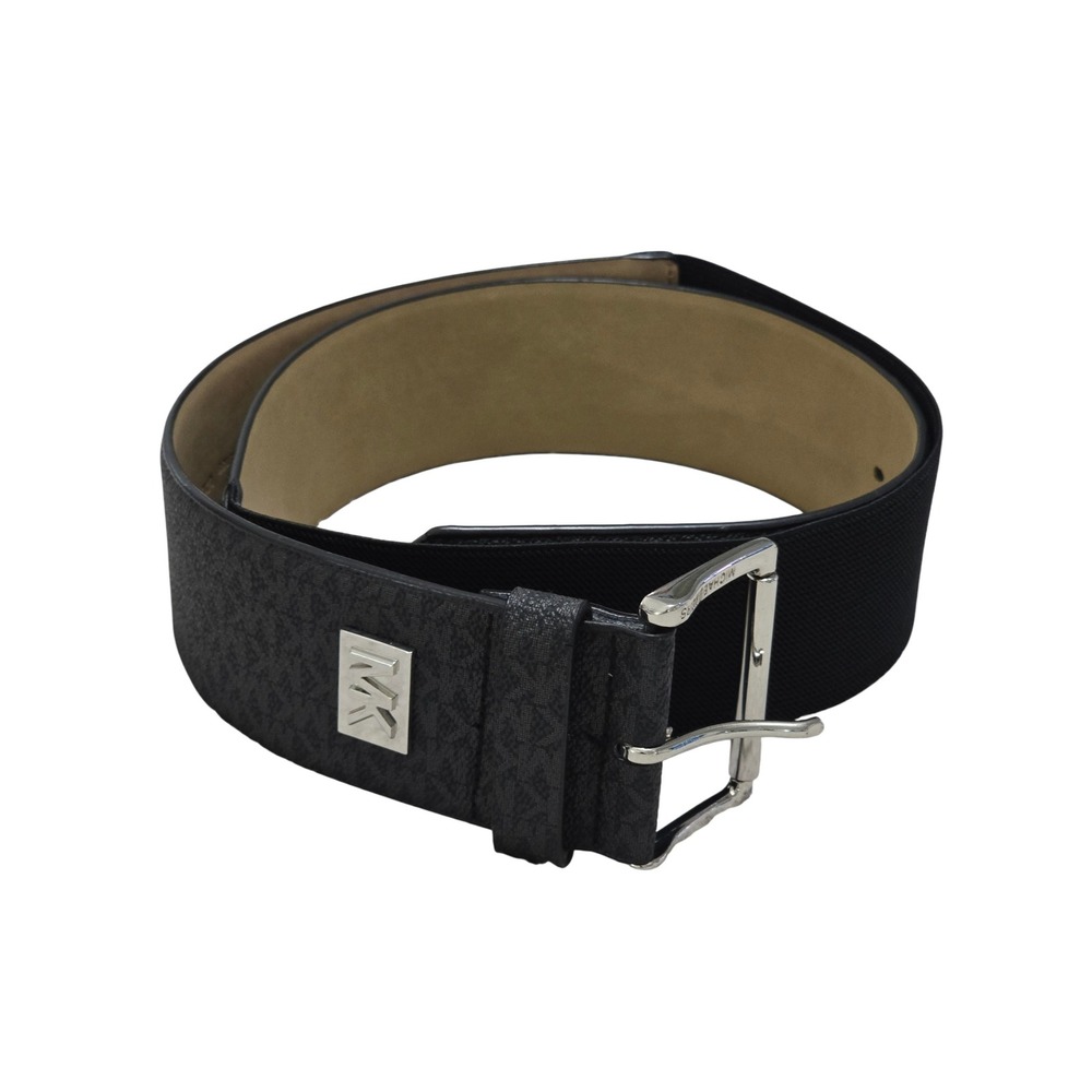 Michael Kors Black MK Logo Elastic Waist‎ Cinch Belt Silver Buckle 556188 L/XL